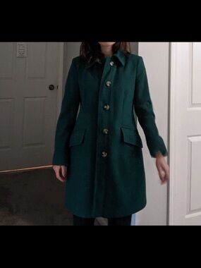Classic Forest Green Single-Breasted Wool Pea Coat